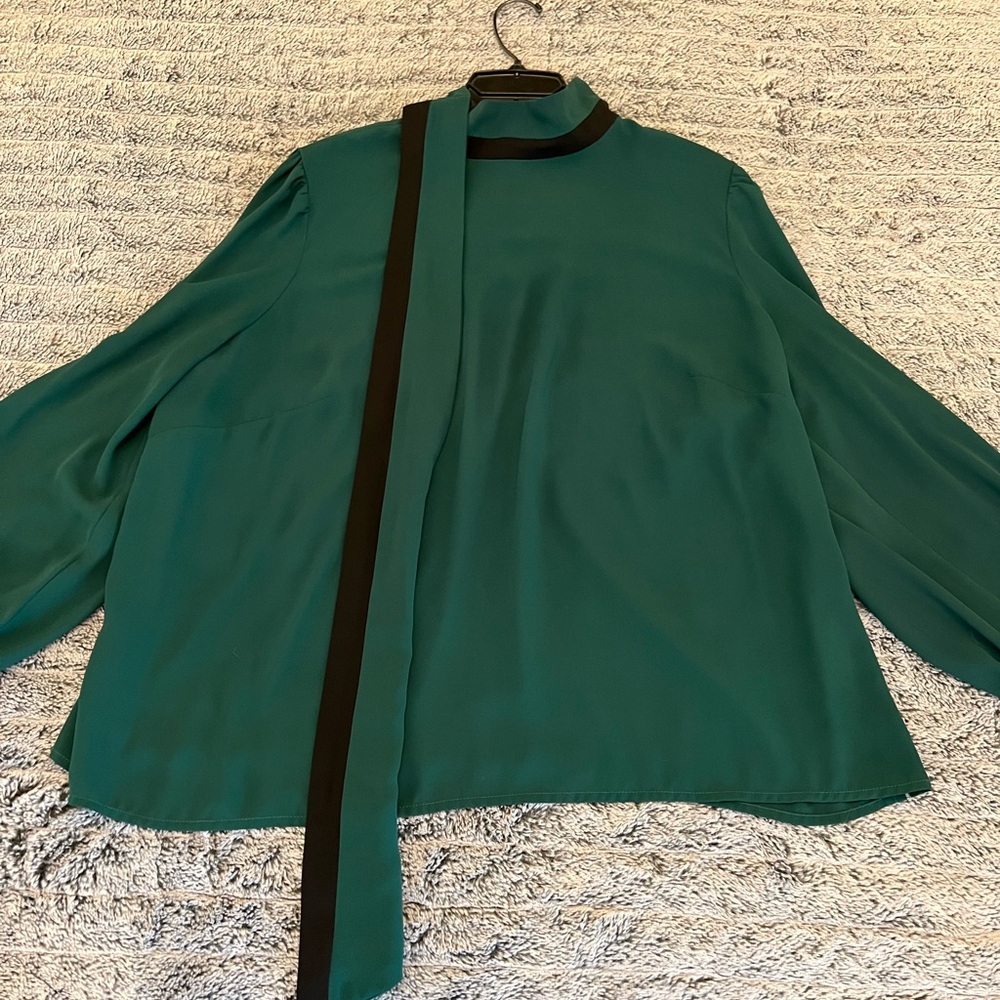 Eloquii | dark green high neck blouse with built-in scarf